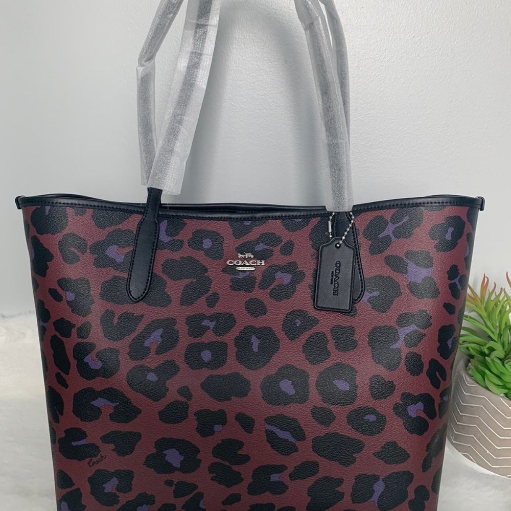 💜Coach City Tote Leopard Print🖤